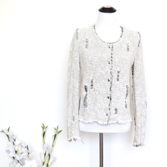 IRO Agnette Distressed Tweed Jacket Black White SZ 6 - Picture 11 of 16